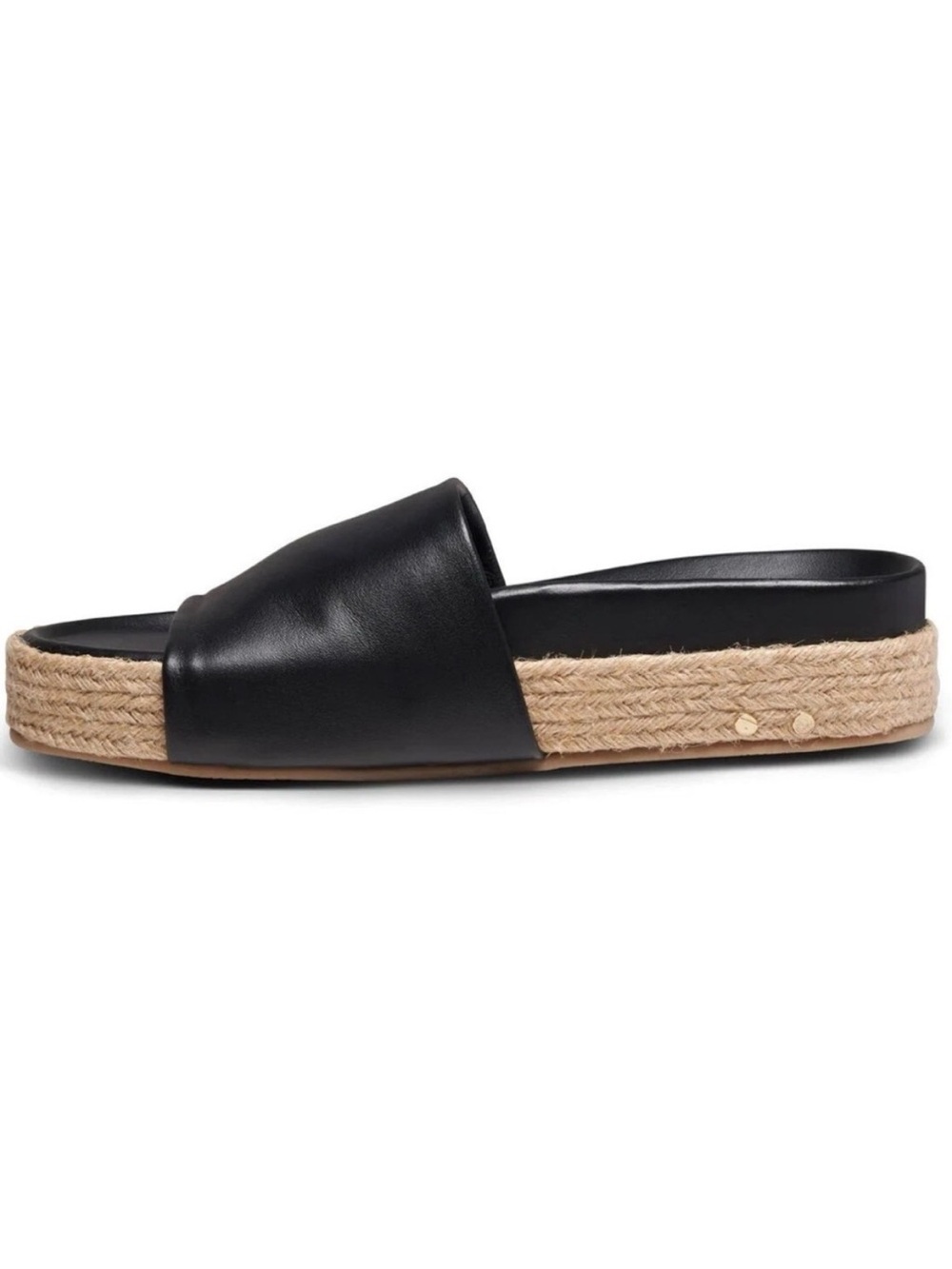 Like New Beek Pelican Jute Black Leather Platform Slide Sandals - Picture 3 of 16